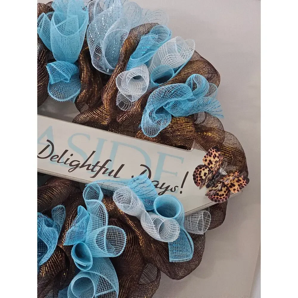 Seaside Delightful Days! Handmade Wreath Starfish Butterfly Wooden Plaque 30x7